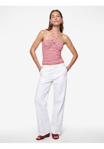 Koton Koton X Sibil Çetinkaya - Viskon Kumaş Slim Fit Çizgili Halter Yaka Top Kırmızı Çizgili 6sak10070uk
