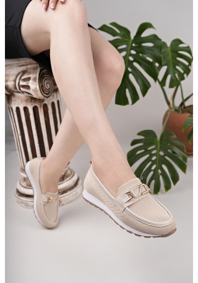 Nesilshoes Nesil Shoes Wiss 0272 Bej Triko Örgü Kadın Ayakkabı