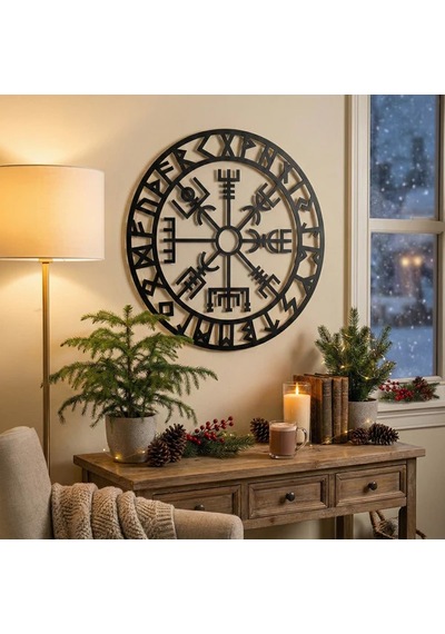 Viking Pusulası Vegvisir Duvar Tablosu Mdf Lazer Kesim Nordik Duvar Süsü Modern Dekor