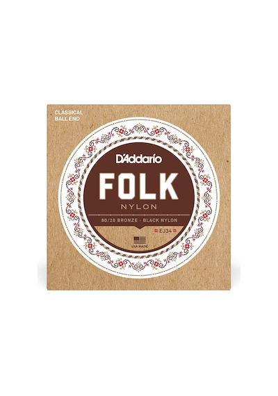 D'addario Gitar Telleri - Halk Naylon Gitar Telleri - Ej34 Klasik Gitar Telleri - Naylon Çekirdekli, Top Uçlu - 80/20 Bronz Sargı, Siyah Naylon Üçlü