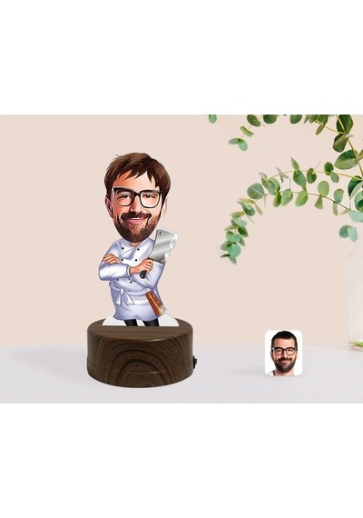 Kişiye Özel Erkek Kasap Karikatürlü Dekoratif 3D Biblo Led Işıklı (481496612)