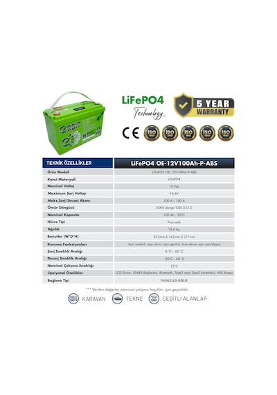 Orbit 12v 100ah Lifepo4 Marin Bluetooth Lityum Akü