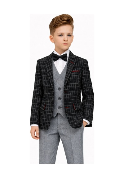 Ahengim Erkek Çocuk Slim Fit Dokulu Çizgili Spor Takım Elbise Ak195-196 Siyah