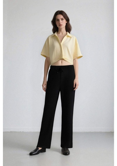 Defacto Cropped Fit Gömlek Yaka Keten Görünümlü Kısa Kollu Bluz C7799ax25sper135 Ekru