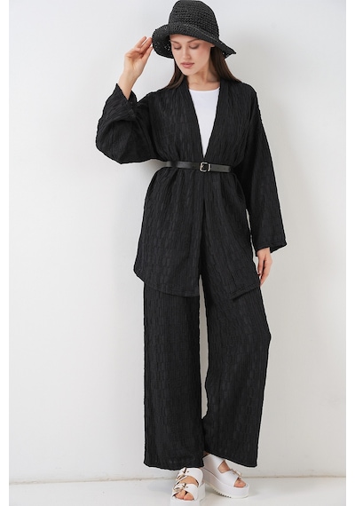 Bigdart Kadın Kimono Pantolon İkili Takım 30078 - Siyah