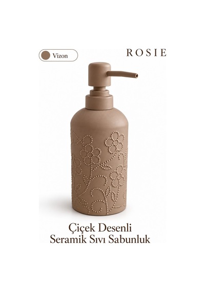 Rosıe Vizon Çiçek Dokulu Yuvarlak Seramik Sıvı Sabunluk 350 Ml Karışık