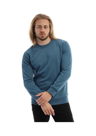 Polostate Erkek Bisiklet Yaka 3 İplik Sweat Mavi