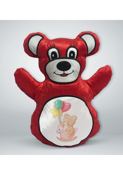 Bk Gift Tatlı Ayıcık Tasarımlı Kırmızı Ayıcık Yastık-2