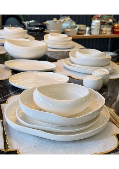 29 Parça 6 Kişilik Porselen Planet Collection White Yemek Takımı-5395 Beyaz
