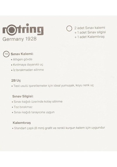 Rotring Ro-2090068wk Sınav Seti - Sınav Kalemi, Silgi, Kalemtraş, Siyah Genel