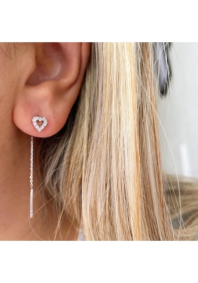 Simurg Jewellery 14 Ayar Beyaz Altın Taşlı Küpe