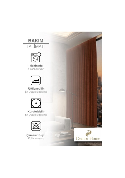 Br Demor Home 1/2 Sık Pile Kiremit Rengi Kadife Dokulu Fon Perde Ütü İstemez En Çok Satılan