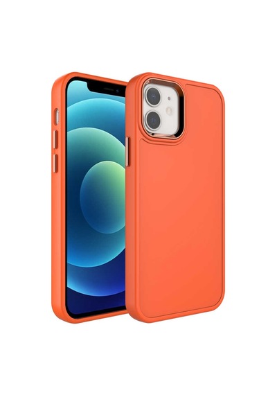 Ardemix Apple Uyumlu iPhone 12 Metal Çerçeve Ve Buton Tasarımlı Sert Botox Kılıf-turuncu Turuncu