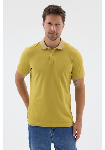 Sarı Polo Yaka Pike Kısa Kol Slim Fit %100 Pamuk Tişört 1011260171 Kahverengi