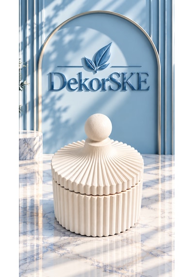 Dekorske Taş Tozu Çok Amaçlı Kapaklı Dekoratif Kutu 9x8 Cm Çizgili Tasarım El Yapımı Obje Dekoratif Objeler