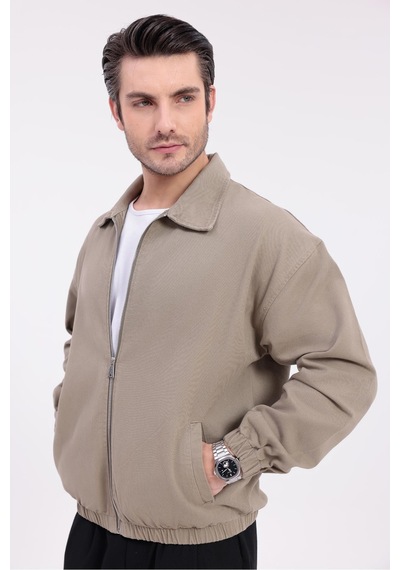 Erkek Gabardin Kumaş Fermuarlı Oversize Mevsimlik Ceket-144 Haki