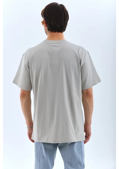 Veraura Lifestyle Unisex Oversize Taşlı Bisiklet Yaka T-shirt - Gri