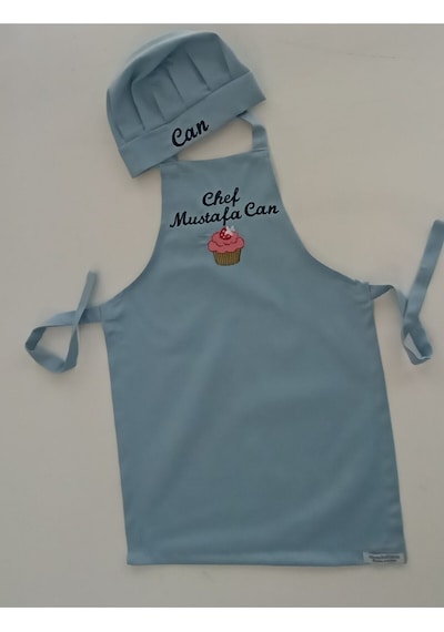 Moms And Babies İsimli Cupcake Çocuk Mutfak Etkinlik Ana Okulu Önlüğü Su İtici Leke Tutmaz Kumaş 0- 14 Yaş Mavi