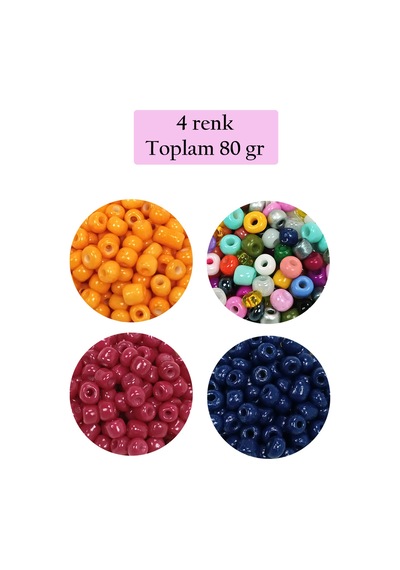 Dökme Cam Kum Boncuk Büyük Boy 6/0 4 Mm - 4 Renk - Toplam 80 Gram - Bnc413