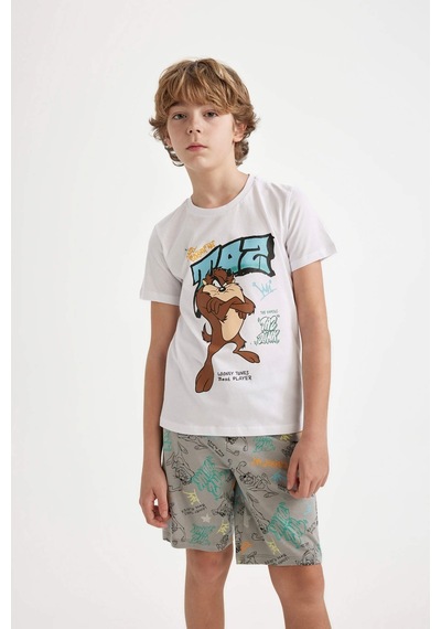 Defacto Erkek Çocuk Looney Tunes Kısa Kollu Pijama Takımı A2374a824smwt34 Beyaz