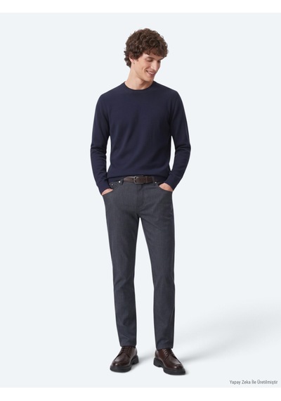 Kip Lacivert Dokuma Regular Fit Casual Pamuk Karışımlı Pantolon Lacivert -