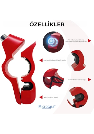 Microcase Motosiklet Direksiyon Fren Kilidi - Kask Kilitleme Kablolu E-scooter Ve Bisiklet Elcik Kilidi, Paslanmaz Çelik Güvenlik Kilidi Kırmızı - Al5871