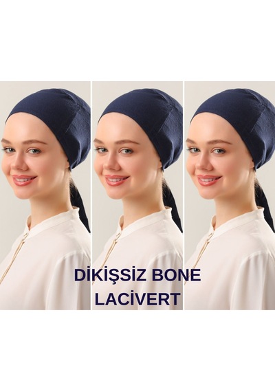 Melodi Scarf Kadın Tesettür Dikişsiz Set Bone Lacivert 3 Adet Bağlamalı Penye Bone Lacivert Melodi Scarf Kadın Tesettür Dikişsiz Set Bone Lacivert 3 Adet Bağlamalı Penye Bone Lacivert