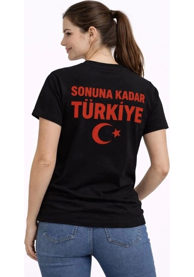 Freedom Store Kadın Türkiye Ay Yıldız Baskılı Taraftar Forma T-shirt - Siyah