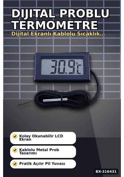 Dijital Termometre Problu Su Geçirmez Sıcaklık Ölçer Akvaryum Ve Gıda Derecesi Bx-316431