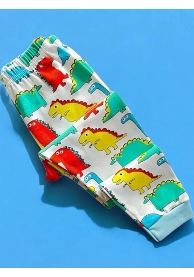 Cantoy Erkek Çocuk Pamuklu Dinazor Baskılı Pijama-15271 Beyaz