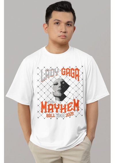 Sevbano Tasarım Lady Gaga Mayhem Şarkıcı Baskılı Unisex Oversize Tişört Beyaz