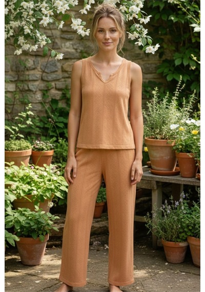 Siyah İnci Pointel Ajurlu/delikli Kolsuz Örme Pijama Takım26120566 Sütlükahve