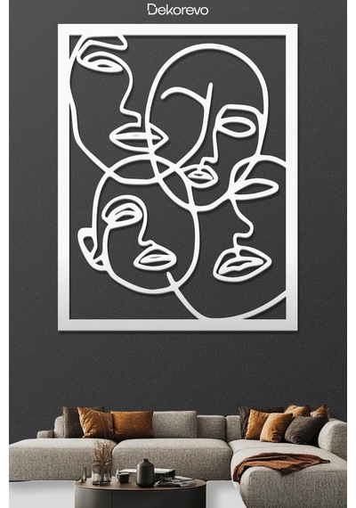 Yüzler Metal Duvar Tablosu - Metal Duvar Sanatı - Beyaz - 60 X 75 Cm