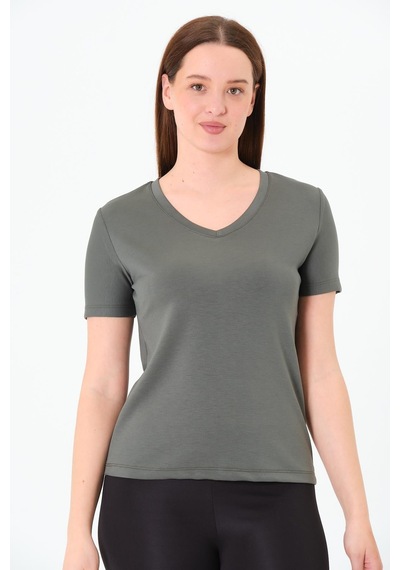 Sortie Collection V Yaka Premium Modal Kumaş Basic Tişört - Haki