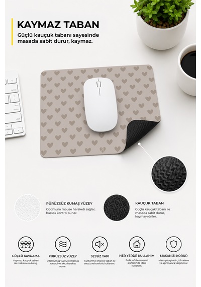 Bej Renkli Kalpli Desenli Ergonomik Mouse Pad, Kaymaz Yüzey İle Ev Ve Ofis Kullanımı İçin İdeal