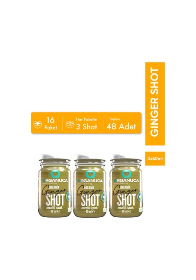 Avantajlı 16 Paket 3 Lü Organik Zencefilli İçecek Ginger Shot 60 Ml- 48 Adet