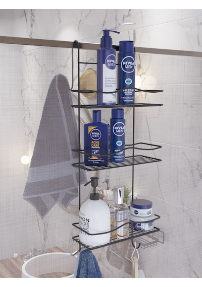 Suntel 3 Katlı Duşakabin Askısı Banyo Düzenleyici Banyo Organizer Siyah