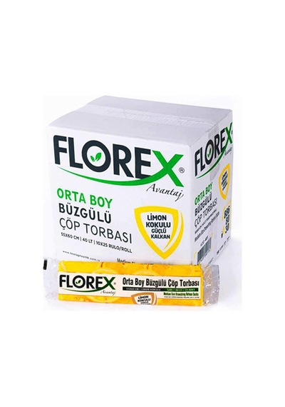 Florex-401 Avantaj 55x60cm Çöp Torba 10 Adet Orta Büzgülü Limon Kokulu - 25'li Paket