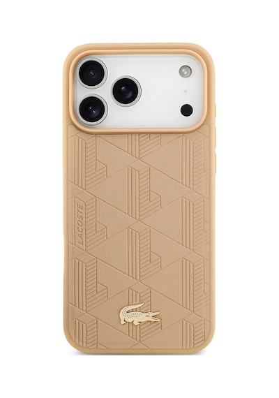 Apple Uyumlu iPhone 17 Pro Max Kılıf Lacoste Lisanslı M-safeli Pu Deri Karışık Monogram Desenli Kapak Bej Bej
