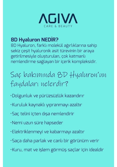 Agiva 8D Hyaluron Kuru Ve Kırılgan Saçlar İçin Nemlendirici Saç Bakım Şampuanı 1 L