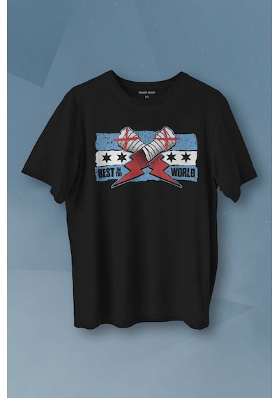 Unisex T-shirt Eldiven Blue Flag Cm Punk Fitness Dövüş Boks Gym Spor Baskılı Siyah Tişört 001