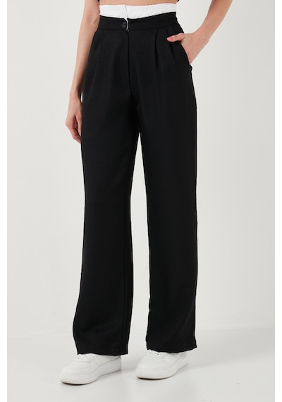 Lela Relaxed Fit Yüksek Bel Bol Paça Bayan Pantolon 673P1012 Siyah