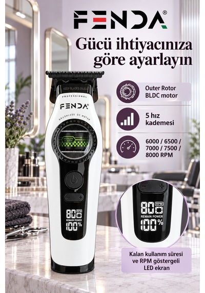Fenda Profesyonel Bldc Motor 8000 Rpm Tıraş Makinesi Beyaz