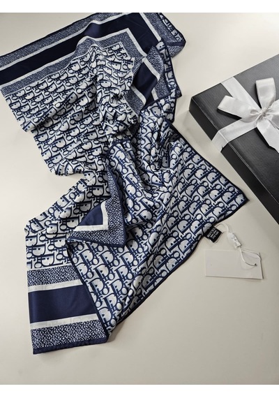 Miorel Scarfs Harf Tema Çift Taraflı Vual İpek Eşarp Silk Scarf Hijab Aksesuar Fular Lacivert