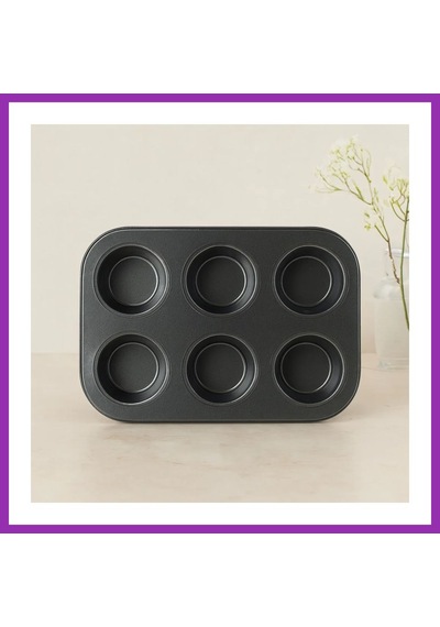 Bezos 6 Gözlü Siyah Metal Muffin Kalıbı Bty