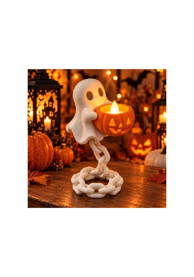 Halloween Cadılar Bayramı Özel Balkabağı Taşıyan Sevimli Hayalet Led Tea Light Gece Lambası Dekoratif Masa Lambası 20 Cm Beyaz Beyaz