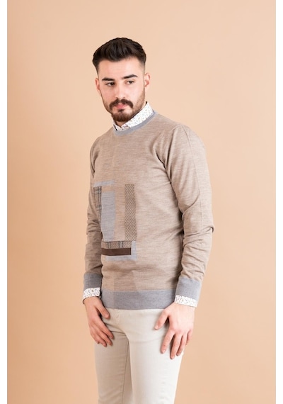 Ecer Slimfit Parça Desenli Ince Triko Erkek Kazak
