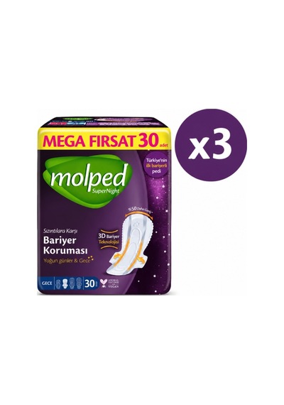 Molped Supernight Mega Hijyenik Ped Gece 30 Lu X 3 Adet PKT.MOLPED.138