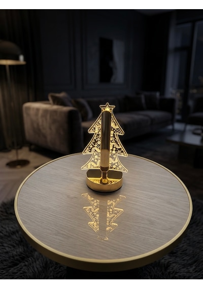 Vezza Home Şarjlı Dokunmatik Kristal Çam Ağacı Masa Lambası 3 Renk Modlu Dekoratif Gece Lambası Gold