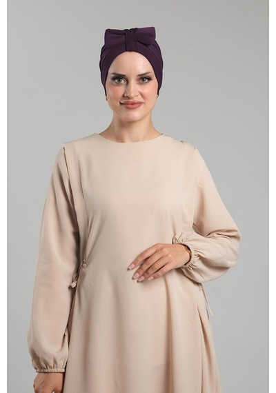 Hürrem Bone Mürdüm Pratik Hazır Geçmeli Fiyonklu Bone Sandy Çift Taraflı Çapraz 3007b 07 Mürdüm